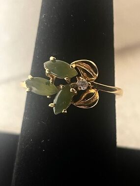 Gold Tone Women's Ring with Green Marquise Stones Size 7